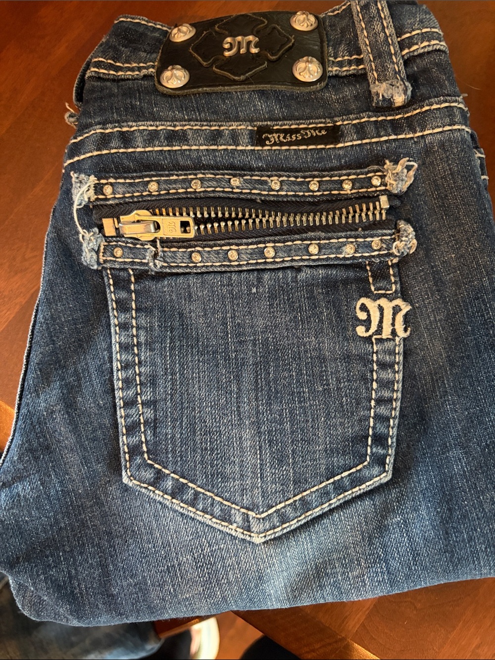 Miss Me Dark Blue Skinny Jeans with Embroidered M Pocket